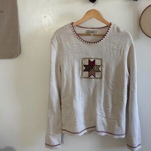 Cabela's Cream Sweater with Burgundy Stitch Trim